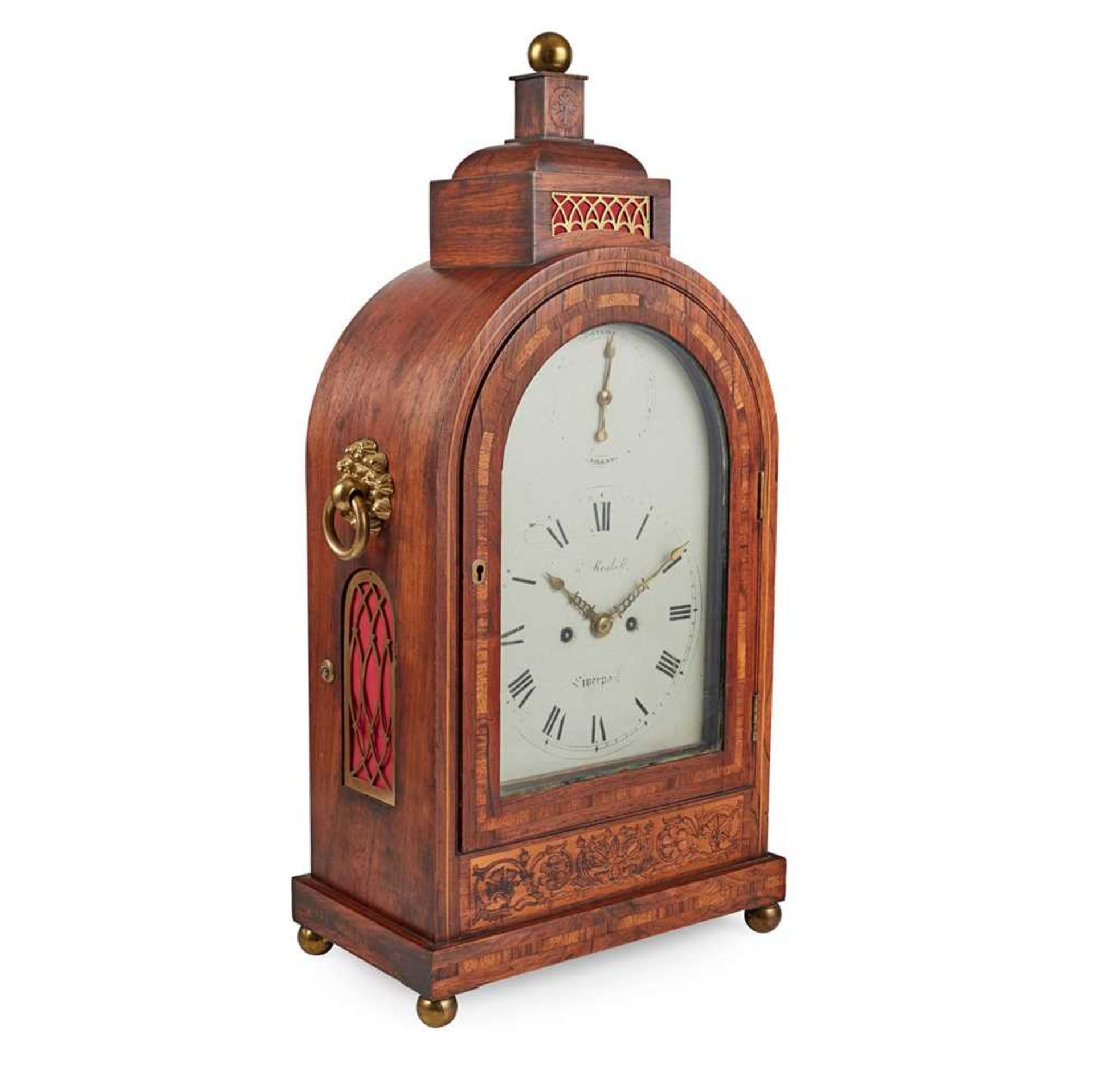 Y REGENCY ROSEWOOD, GONCALO ALVES, AND MARQUETRY BRACKET CLOCK, ROBERT ROSKELL, LIVERPOOL EARLY 19TH - Image 2 of 2