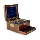 Y EARLY VICTORIAN ROSEWOOD AND BRASS BANDED DRESSING CASE, CARLISLE & WATTS, EDINBURGH MID 19TH CENT