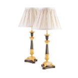 PAIR OF REGENCY ORMOLU AND PATINATED BRONZE LAMPS EARLY 19TH CENTURY
