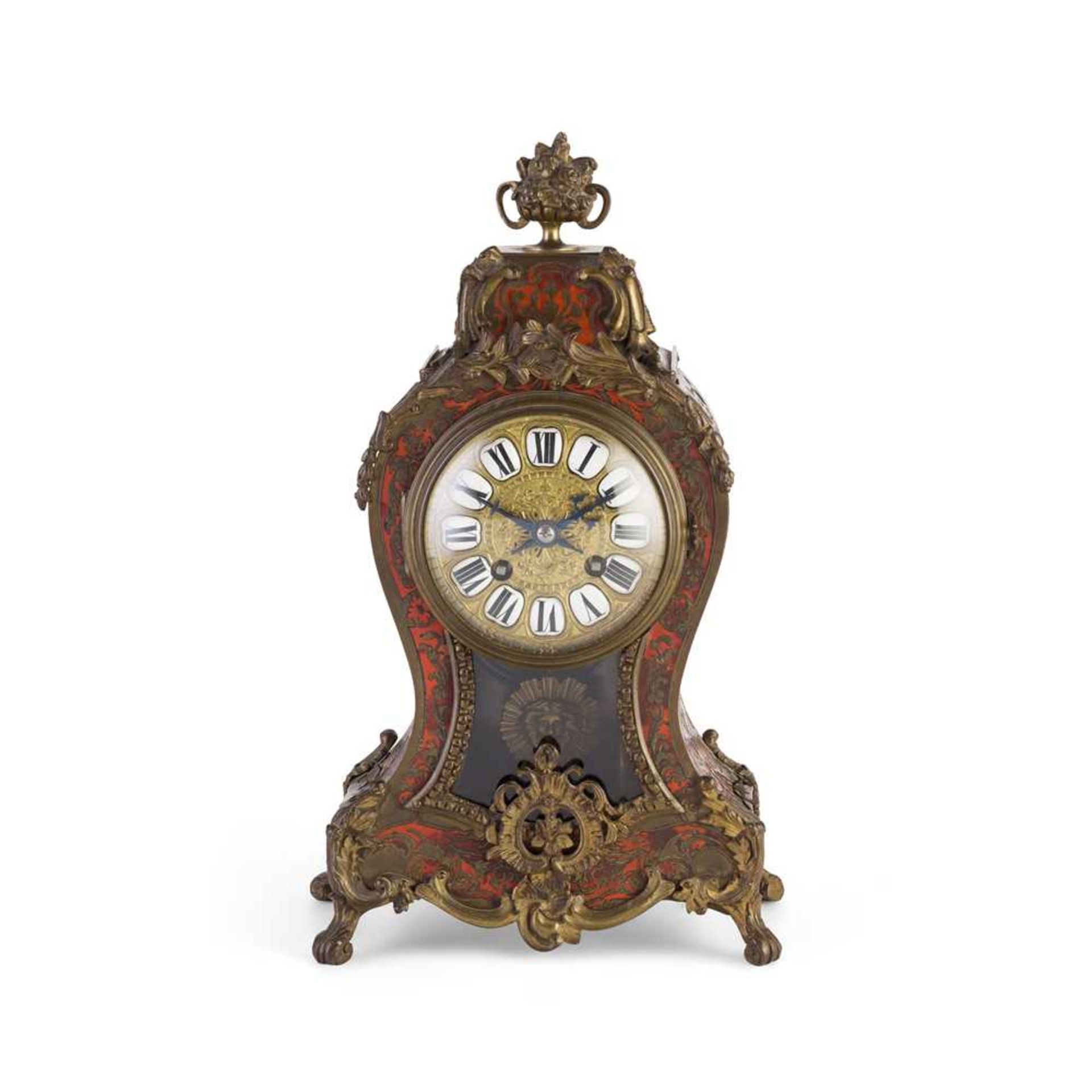 Y FRENCH RED TORTOISESHELL BOULLE MARQUETRY MANTEL CLOCK 19TH CENTURY