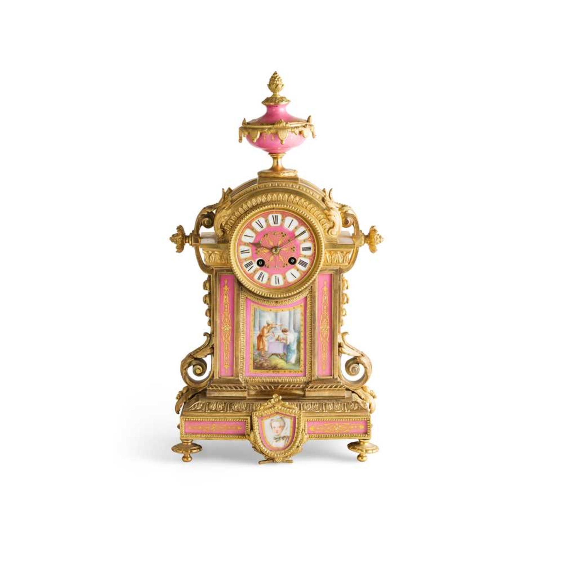 FRENCH GILT BRONZE AND PORCELAIN MANTEL CLOCK 19TH CENTURY
