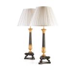 PAIR OF LARGE REGENCY PATINATED AND GILT BRONZE LAMPS EARLY 19TH CENTURY