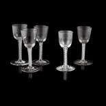 FOUR VARIOUS CONTINENTAL OPAQUE TWIST SODA GLASSES 18TH CENTURY