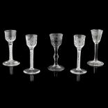 FIVE VARIOUS CORDIAL GLASSES MID 18TH CENTURY