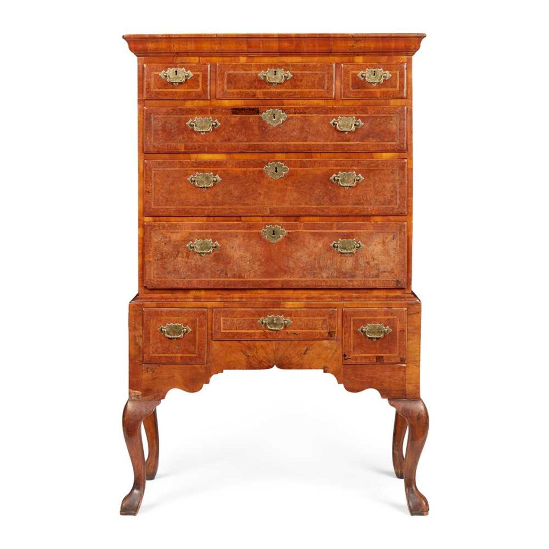 GEORGE II BURR WALNUT AND WALNUT CHEST-ON-STAND EARLY 18TH CENTURY