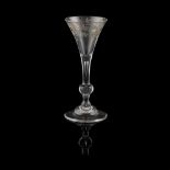 ENGRAVED BALUSTER WINE GLASS CIRCA 1730-40