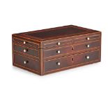 Y MAHOGANY, ROSEWOOD AND FRUITWOOD CROSSBANDED SEWING BOX 19TH CENTURY