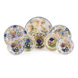 COLLECTION OF POLYCHROME DELFT AND FAIENCE PLATES 17TH/ 18TH CENTURY