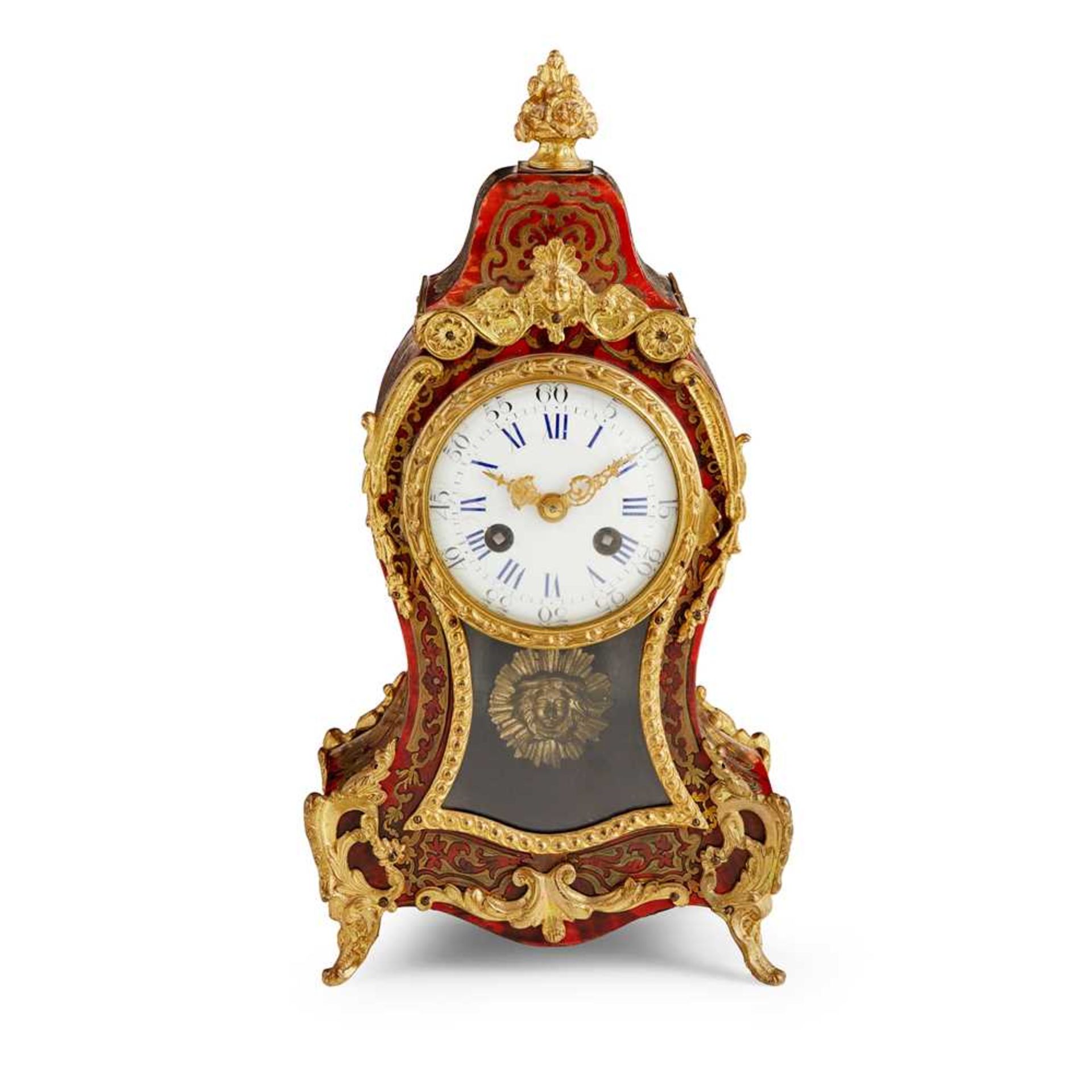 Y FRENCH RED TORTOISESHELL BOULLE MARQUETRY MANTEL CLOCK 19TH CENTURY