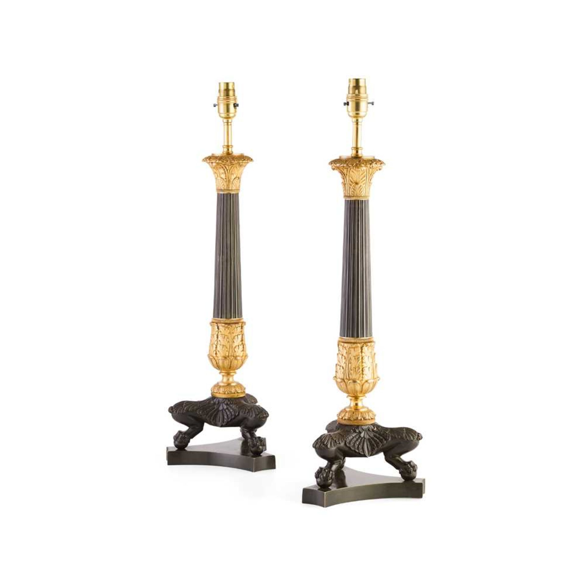 PAIR OF LARGE REGENCY PATINATED AND GILT BRONZE LAMPS EARLY 19TH CENTURY - Image 2 of 2