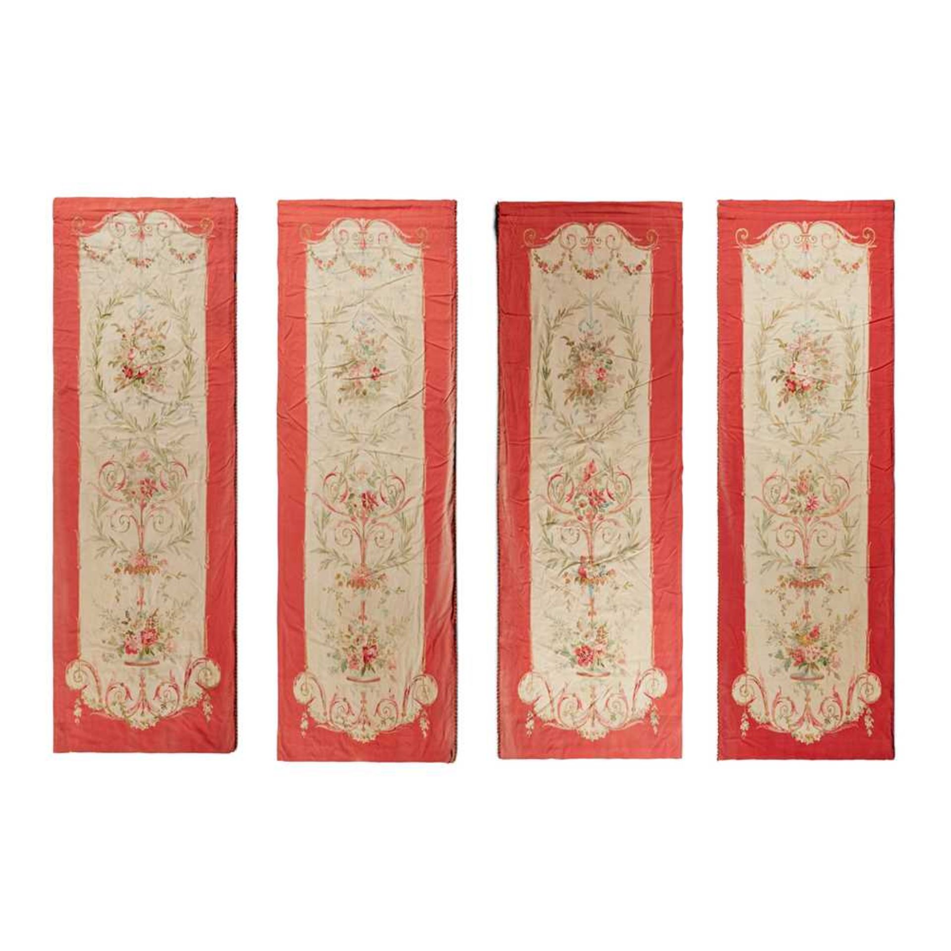 SET OF FOUR FRENCH AUBUSSON TAPESTRY ENTRE-FENÊTRE PANELS MID 19TH CENTURY