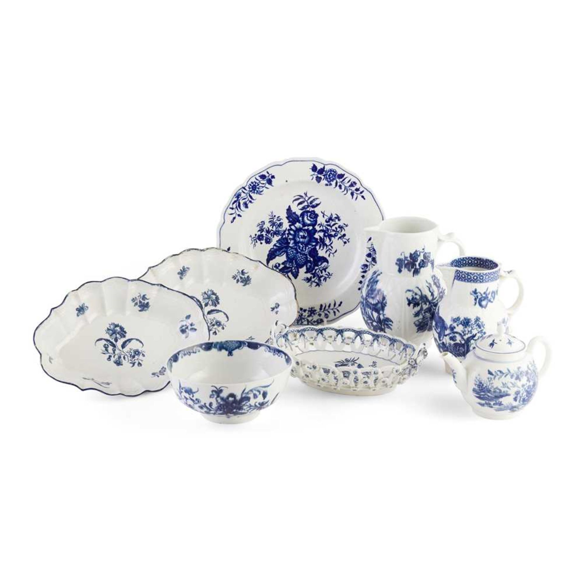 GROUP OF BLUE AND WHITE WORCESTER PORCELAIN LATE 18TH CENTURY