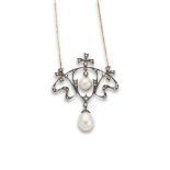 A cultured pearl and diamond pendant