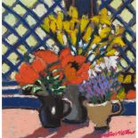 § CHRISTINE MCARTHUR R.G.I., R.S.W. (SCOTTISH 1953-) FLOWERS ON THE WINDOWSILL