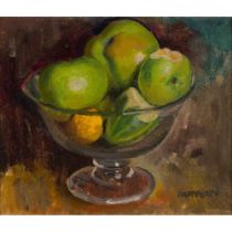 § ALBERTO MORROCCO R.S.A., R.S.W., R.P., R.G.I., L.L.D. (SCOTTISH 1917-1998) APPLES IN A GLASS BOWL,