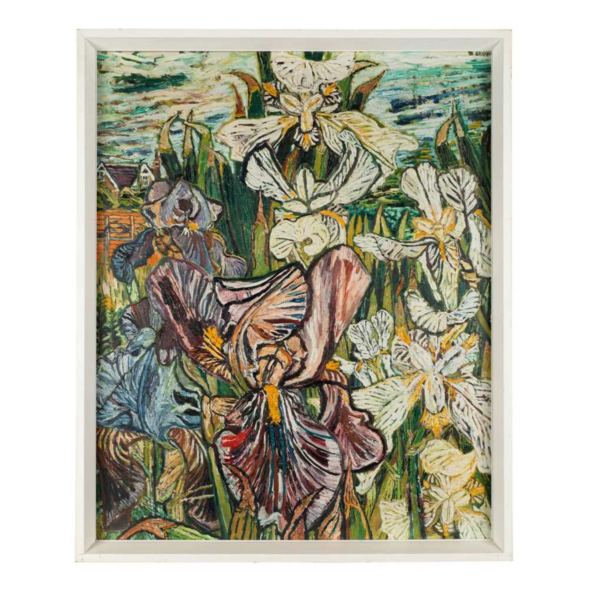 § John Bratby (British 1928-1992) White and Mauve Butterfly Irises, 1966 - Image 2 of 3