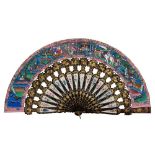 CANTON LACQUERED AND PAPER 'THOUSAND FACES' FAN QING DYNASTY, 19TH CENTURY