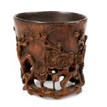 HUANGHUALI CARVED 'PRUNUS' LIBATION CUP QING DYNASTY, 18TH CENTURY