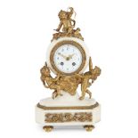 FRENCH SMALL WHITE MARBLE AND GILT BRONZE MANTEL CLOCK LATE 19TH CENTURY