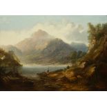 MANNER OF JOHN FLEMING A HIGHLAND LANDSCAPE WITH FIGURES BY A LOCH