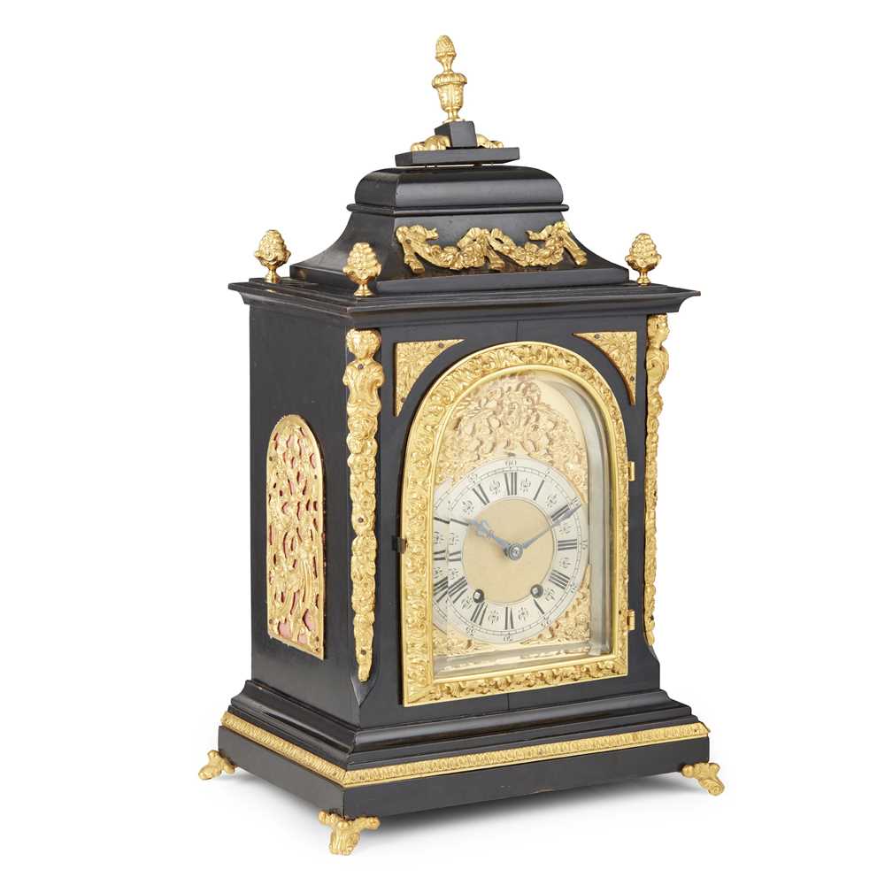 VICTORIAN EBONISED AND GILT METAL MOUNTED BRACKET CLOCK LATE 19TH CENTURY - Image 2 of 3