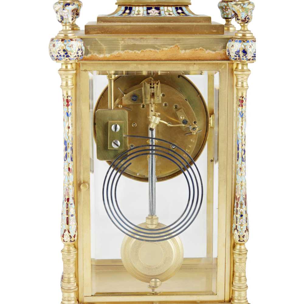 FRENCH GREEN ONYX AND CHAMPLEVÉ ENAMEL MANTEL CLOCK LATE 19TH CENTURY - Image 3 of 6