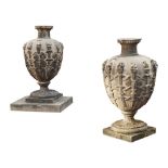 PAIR OF CARVED SANDSTONE NEOCLASSICAL STYLE URNS 19TH CENTURY