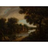 STUDIO OF PATRICK NASMYTH A WOODED LANDSCAPE WITH COTTAGE BY THE RIVER