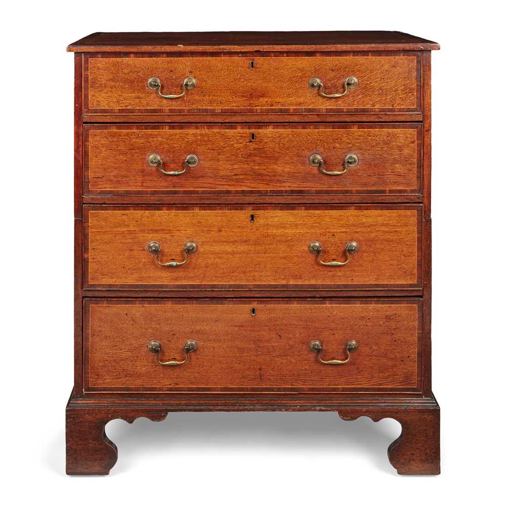 GEORGE III OAK AND WALNUT BANDED CHEST OF DRAWERS 18TH CENTURY