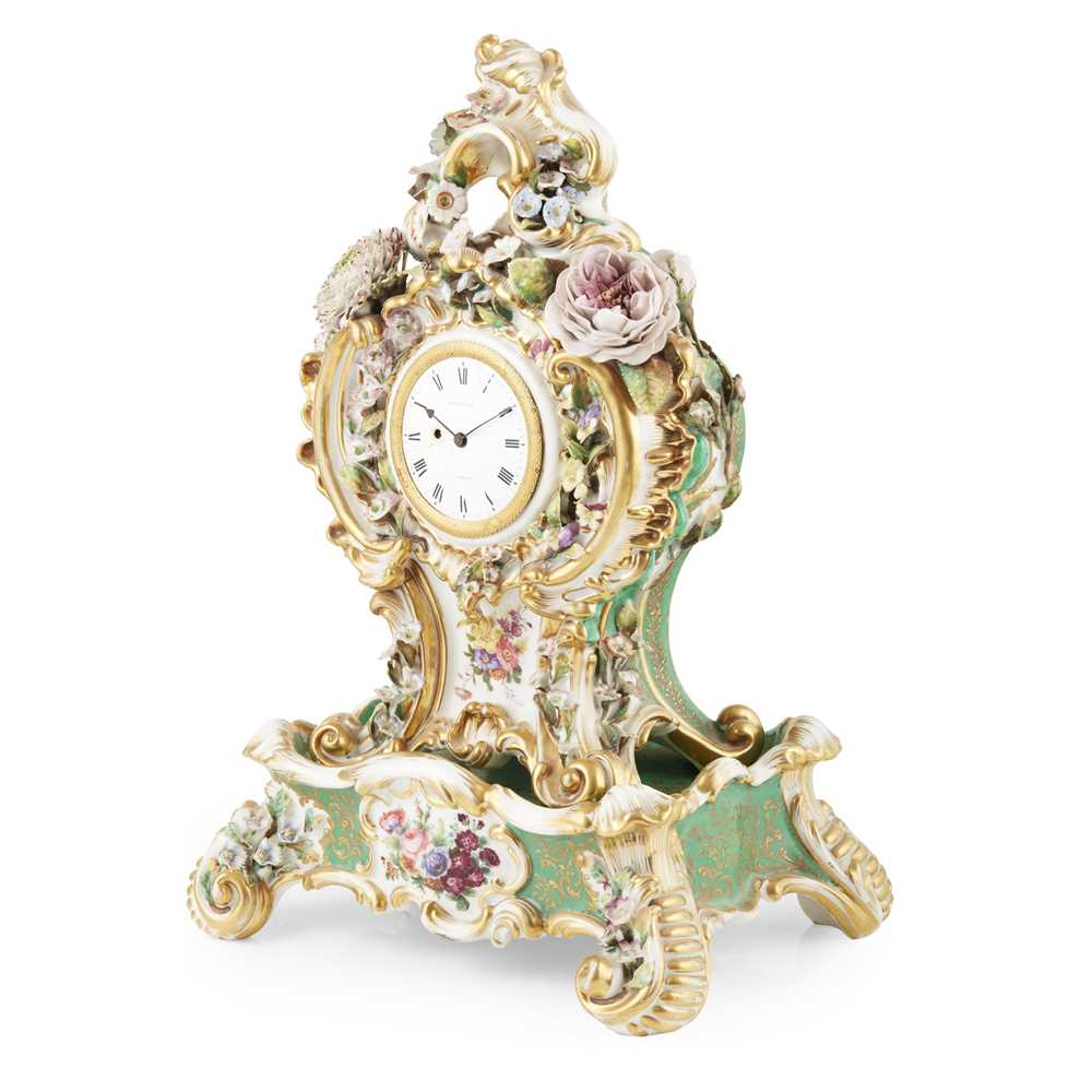 JACOB PETIT PORCELAIN FLOWER ENCRUSTED MANTEL CLOCK AND STAND 19TH CENTURY - Image 2 of 3