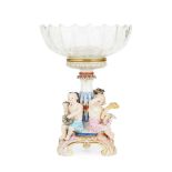 MEISSEN PORCELAIN AND GLASS FIGURAL CENTREPIECE 19TH CENTURY