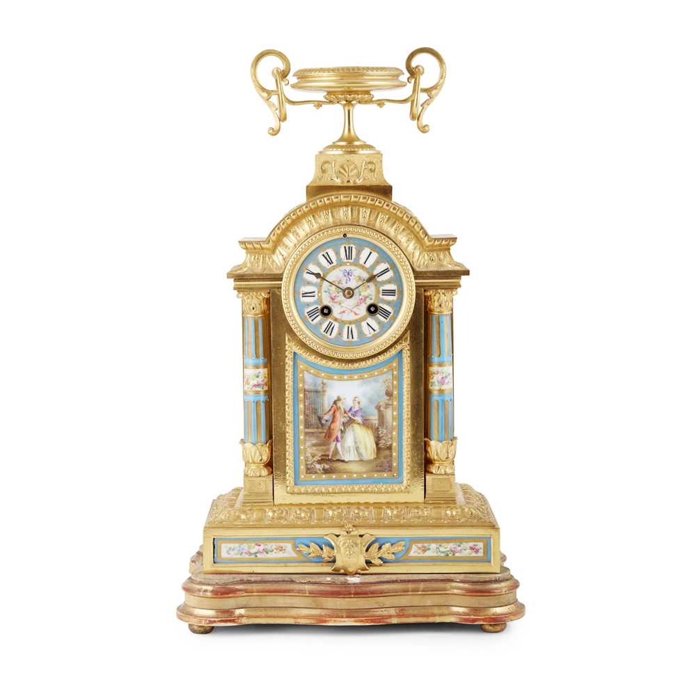 FRENCH PORCELAIN AND GILT BRONZE MANTEL CLOCK 19TH CENTURY