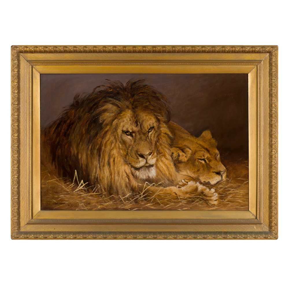 ATTRIBUTED TO ARTHUR WARDLE LIONS IN AN INTERIOR - Image 2 of 3