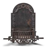 LARGE CAST IRON FIREBACK AND GRATE 19TH CENTURY
