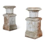 PAIR OF SCOTTISH FIRECLAY PART-URNS AND PEDESTALS 19TH CENTURY