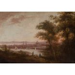 CIRCLE OF ALEXANDER NASMYTH FIGURES PICNICKING, A DISTANT VIEW OF A TOWN BEYOND