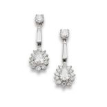 A pair of diamond pendent earrings