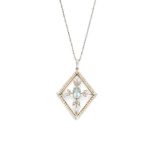 An Edwardian aquamarine and seed pearl pendant