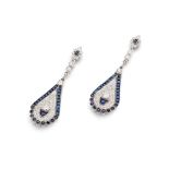 A pair of sapphire and diamond pendent earrings