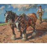 § ARCHIBALD RUSSELL WATSON ALLAN R.S.A. (SCOTTISH 1878-1959) HEAVY HORSES PLOUGHING