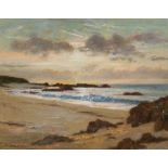 § JOHN MCGHIE (SCOTTISH 1867-1952) SUNSET OVER A DESERTED SANDY BEACH