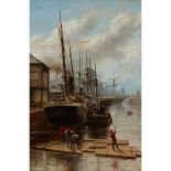 ROBERT SANDERSON (SCOTTISH 1848-1908) A BUSY HARBOUR SCENE