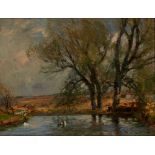 WILLIAM BRADLEY LAMOND R.B.A. (SCOTTISH 1857-1924) A WOODED RIVER LANDSCAPE WITH DUCKS