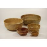 Five soapstone bowls, 6cm to 21cm
