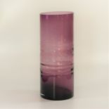 A purple glass cylindrical vase, 29cm