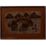 Kenyan Batik Fabric Print, Purchased from World Wildlife Shop in Nairobi approx 1980-1981. Framed.