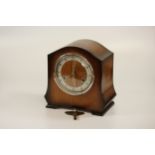 A Perivale wood mantel clock with key, 19.5cm