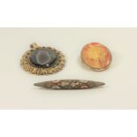 A brooch depicting Helen of Troy, a pendant set with a large agate and a micro mosaic brooch (3)