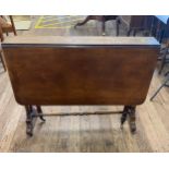 A Victorian Mahogany Sutherland Table. With two drop leaves and turned supports. 74cm x 91cm