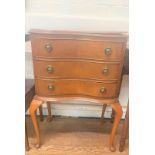 Walnut bedside chest of three drawers. 52 x 38 x 78cm